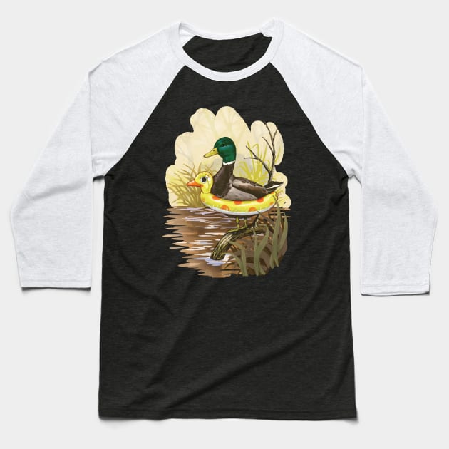 Duck in Training Baseball T-Shirt by Steven Rhodes